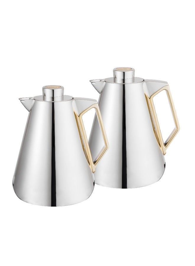 لوفر ✨ طقم ترامس لوفر 2 قطعة للشاي والقهوة – نيكل بلمسة ذهبية | سعة 1 لتر لكل ترمس ✨ - Image 2